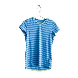 Champion Women's Ribbed Striped Hi Low Hem Activewear T Shirt Top Blue Small